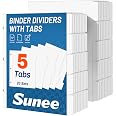 SUNEE Binder Dividers with Tabs for 3 Ring Binder, 8.5 x 11 Paper White Binder Dividers Blank with 5 Tabs, 20 Sets Page Divid