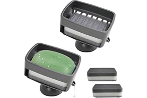 Gunmetal Grey Self Draining Soap Dish | Double Layer & Adjustable 45° Tilt PP Soap Holder with Suction Cup. Fast Drying, Prev