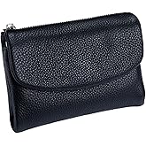 YHKNL Unisex Pebble Leather Wallet, Compact Genuine Leather Women's Wallet, Features zippered coin pocket and card slots (Black)