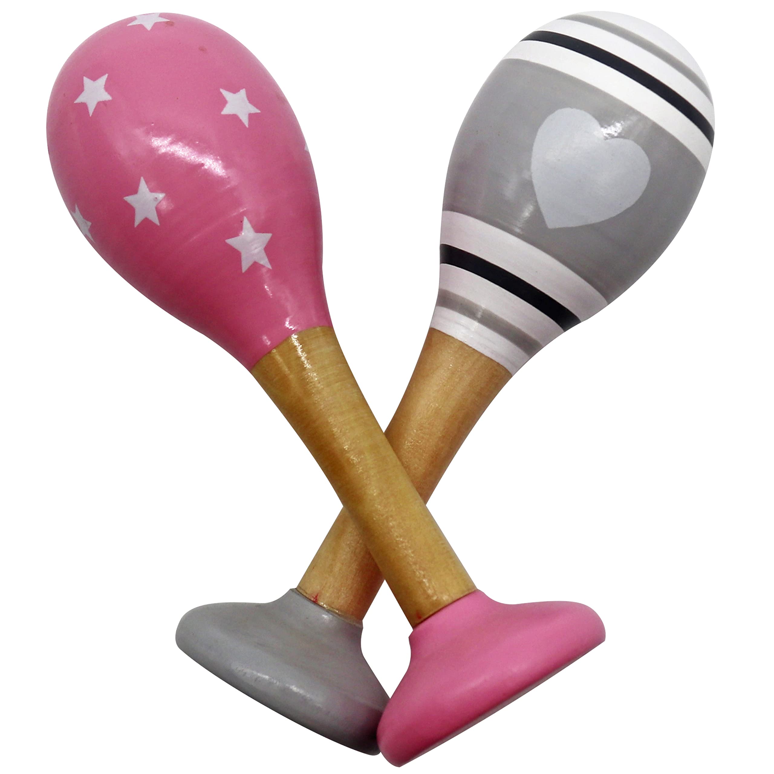 PREMYO Baby Rattle Maracas - Wooden Musical Instruments for Toddlers - Newborn Sensory Toys - Stars Rose Grey