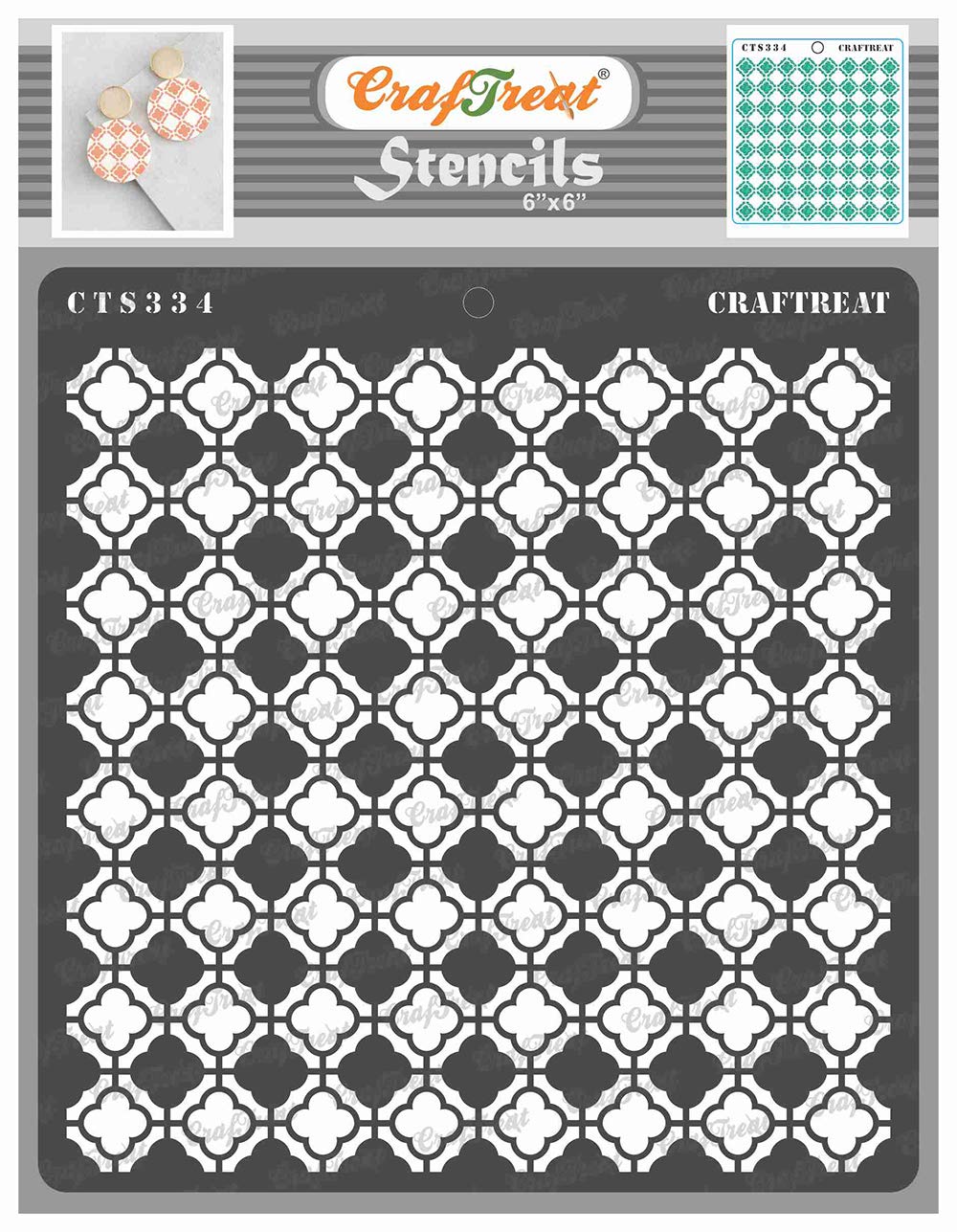 CrafTreat Moroccan Stencils for Painting on Wood, Tile, Canvas, Paper, Fabric and Floor Stencil - Moroccan Flower Trellis - 6x6 Inches - Reusable DIY Art and Craft Stencils Patterns for Painting