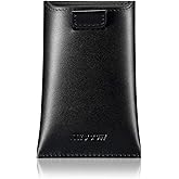HISCOW Business Card Holder with Flap for Dispensing Cards - Italian Calfskin (Black)