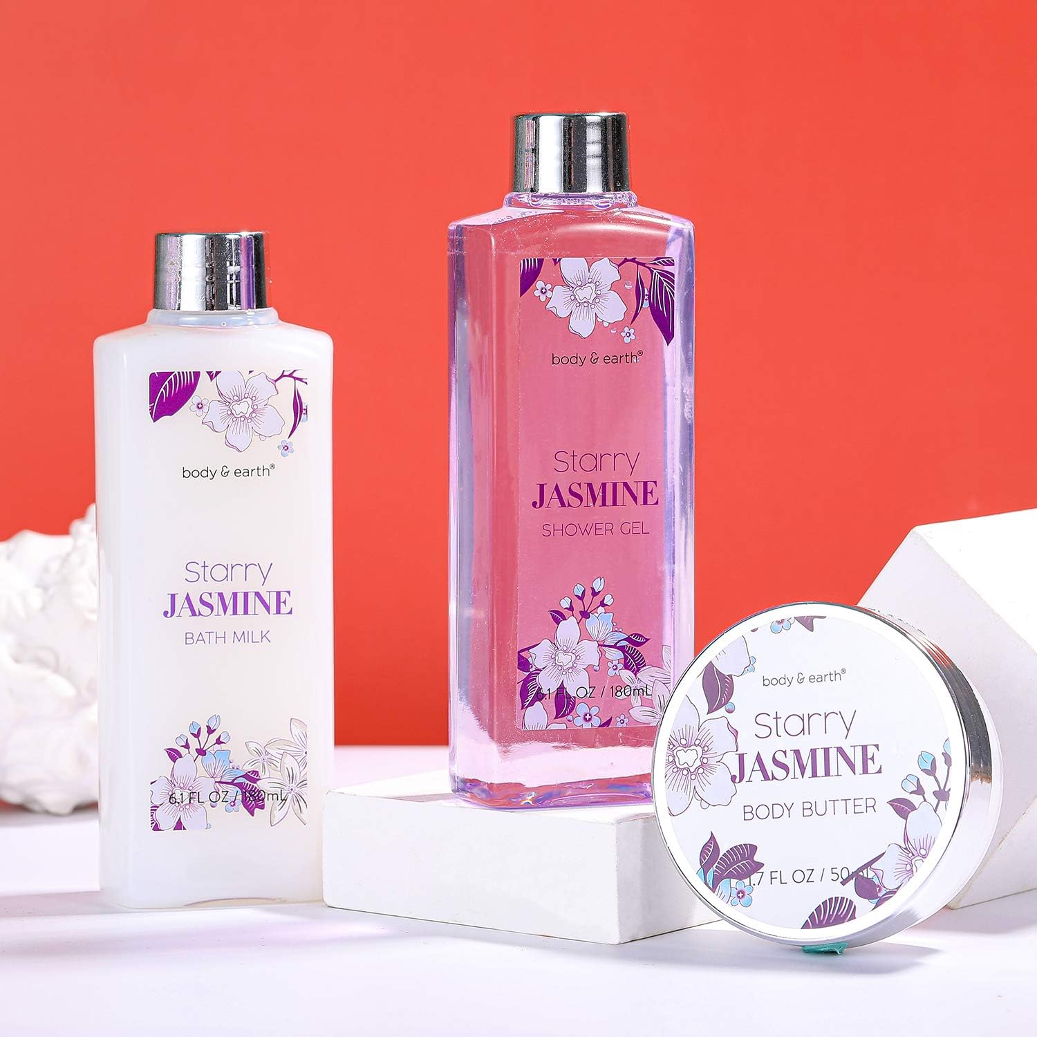BODY & EARTH Bath Sets for Women 11 Pcs Spa Gift Sets Jasmine Scented Includs Milk Lotion & Butter, Hand Soap, Bubble Bath - Image 5