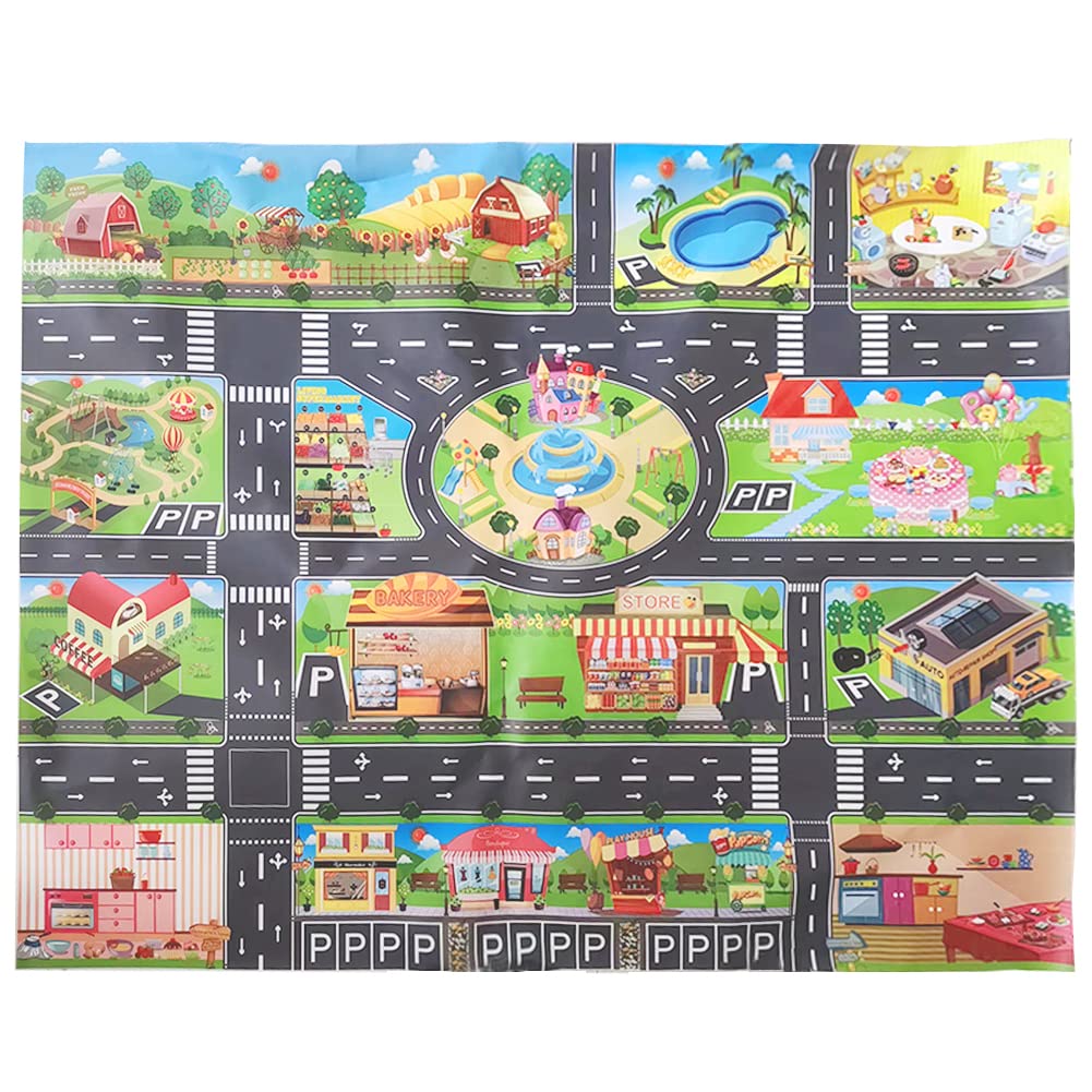 JTMM Carpet Playmat City Life,Plastic PVC Playmat Size39.3X51.1in/100x130CM Area Rug Carpet & Educational Learning Gift For Bedrooms