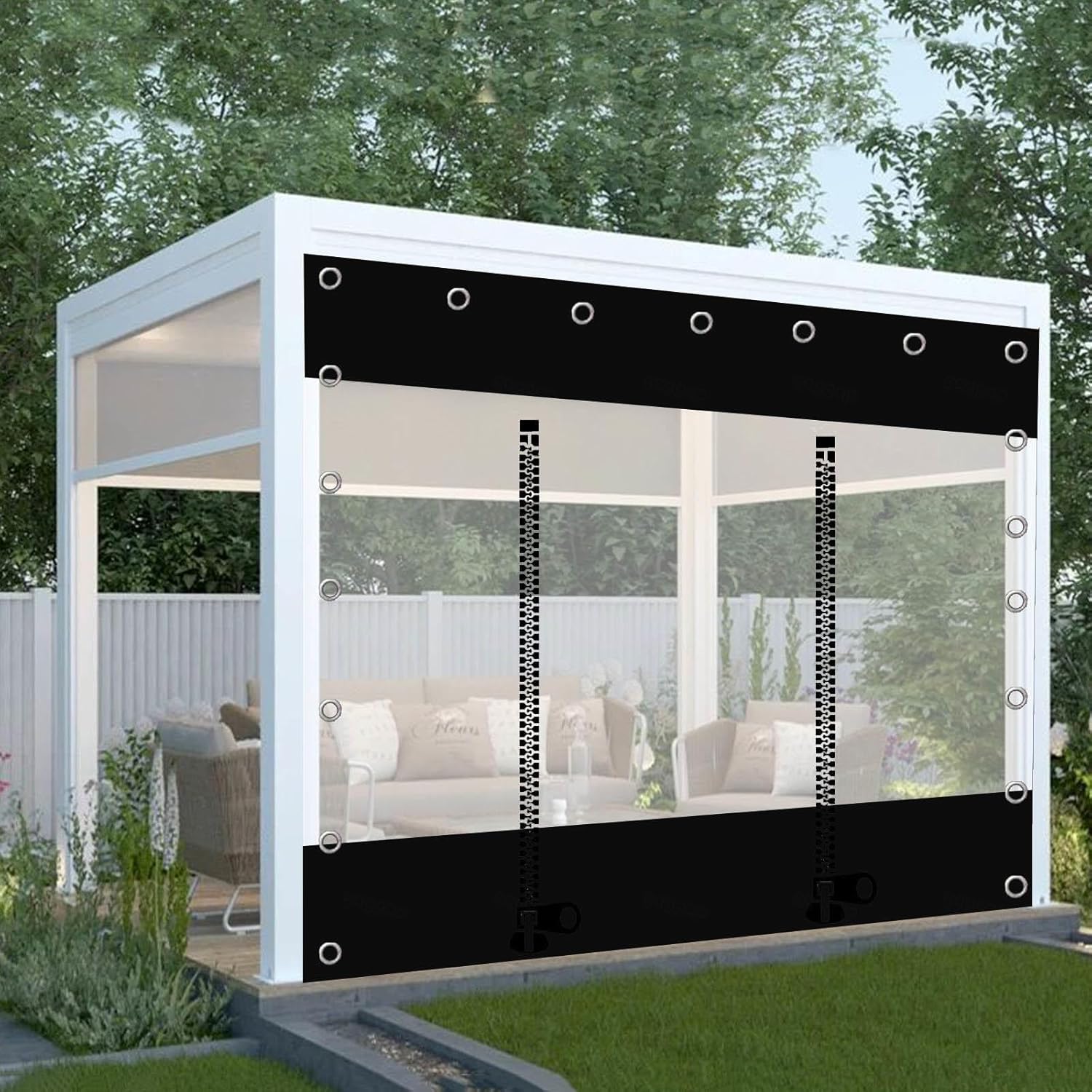 Outdoor Curtains - Outdoor Curtains,Transparent Waterproof Tarpaulin Side Panels,Rain Curtains, Black Clear Tarp Curtains for Pergola Patio Porch Carport Garden,with Zip Door,Customisable,W×H-1.8×2.5m(5.9 * 8.2ft)
