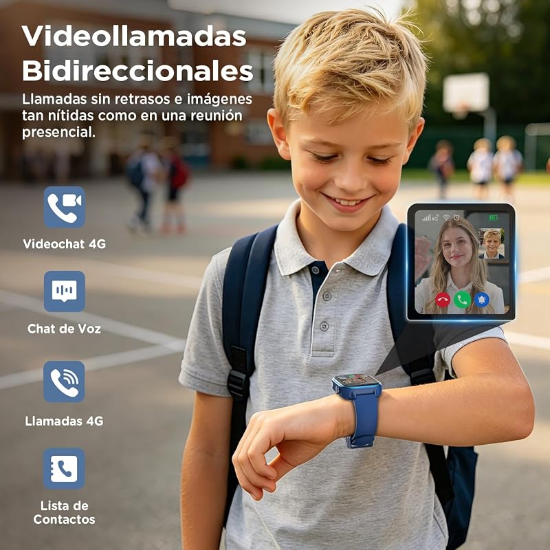 Relógio Inteligente para Crianças com GPS/Videochamada/SOS/Presente, Azul