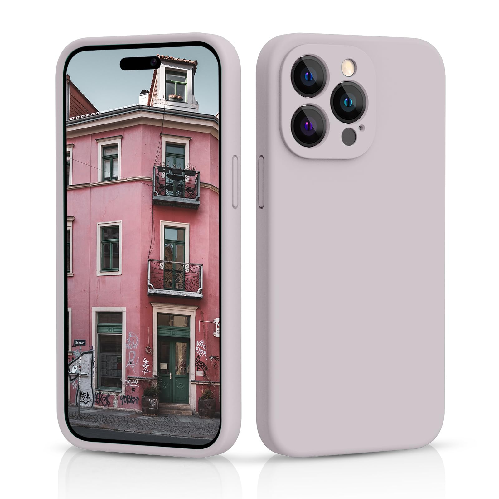 CALOOP Slim-Fit for iPhone 14 Pro Case,Skin Soft Liquid Silicone,Sturdy Hard Frame Shockproof Cover with Anti-Scratch Microfiber Lining,Full Protection for Screen and Lens, 6.1 inch Lens(Chalk Pink) — image 1