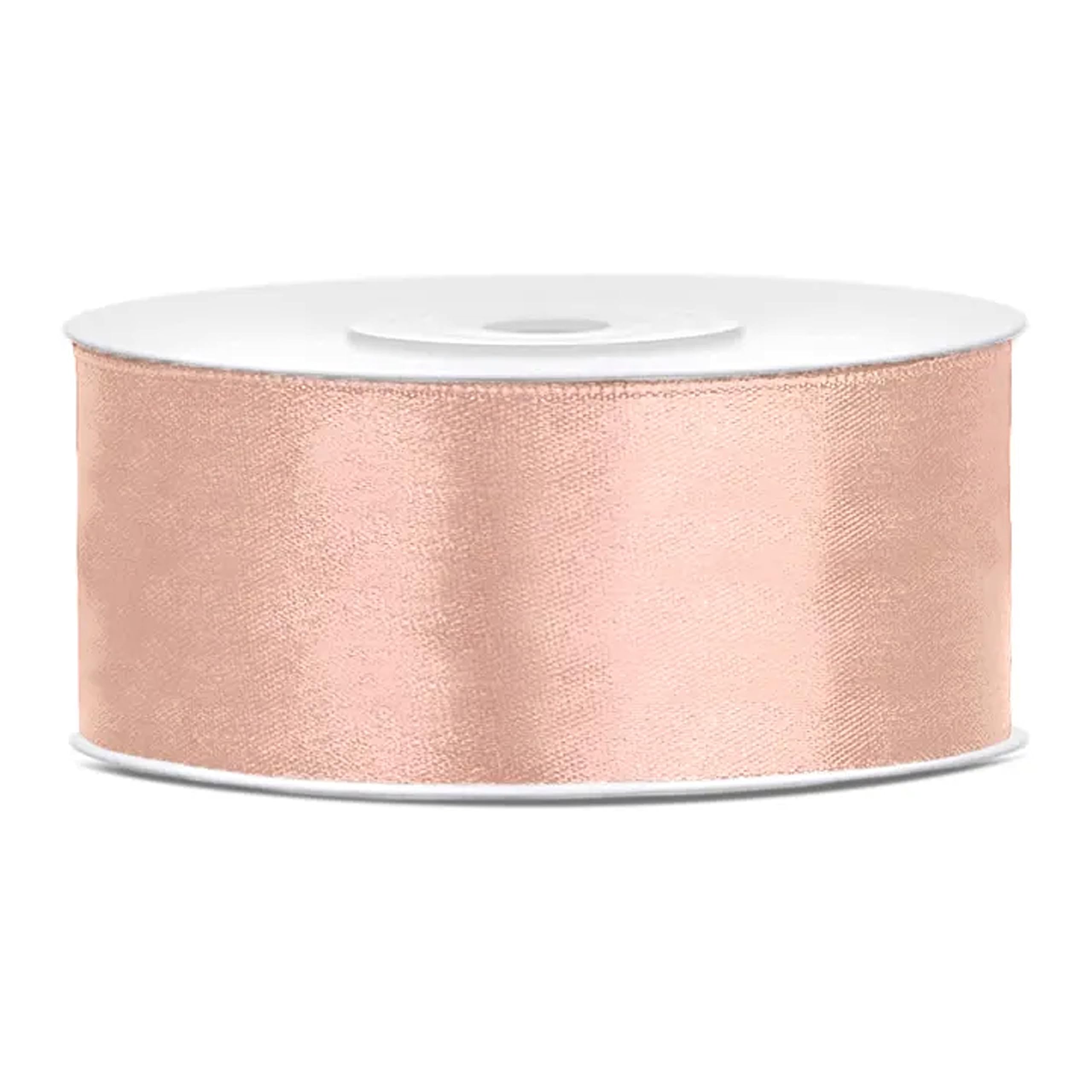 Double Satin Ribbon 2.5cm Peach Pink Roll Thickness 25m Ribbon for Wedding Christening Christmas New Year Gift Idea