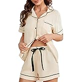 Fnumoa Womens Pajamas Set Short Sleeve Sleepwear Button Down Summer Loungewear 2 Piece Pjs Shorts