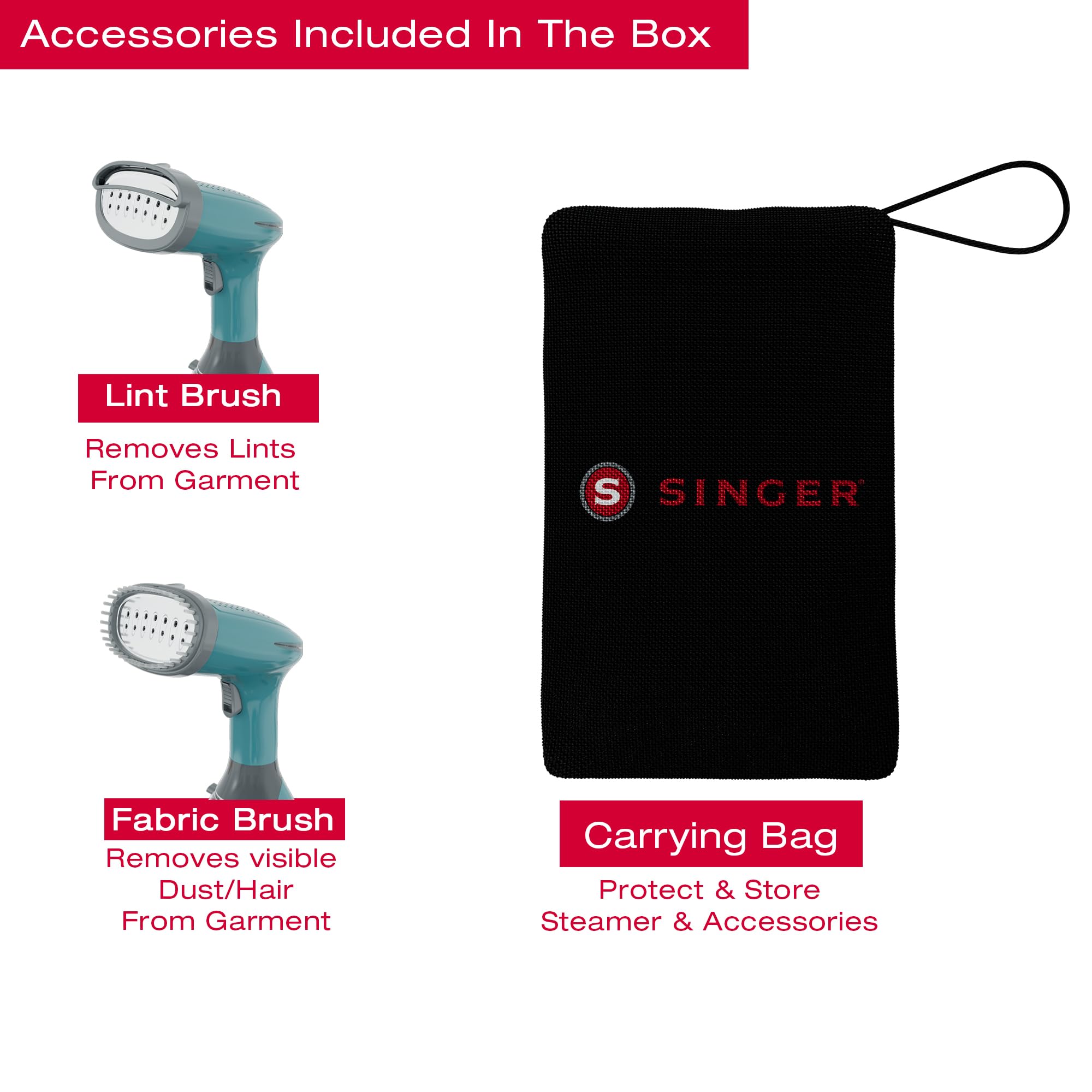 SINGER Handheld Garment Steamer | 1500W Powerful Steam | 20s Fast Heat-Up | 280ML Detachable Tank | Auto Shut-Off | Professional Wrinkle Remover for Clothes, Curtains & Upholstery