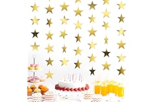 CHICQUENCH Star Garland, Glitter Gold Star Garland Banner, 66 Feet Double Side Star Hanging Bunting Banner Backdrop Little Star Paper Hanging Decor for Christmas Graduation Birthday Wedding Party Decorations