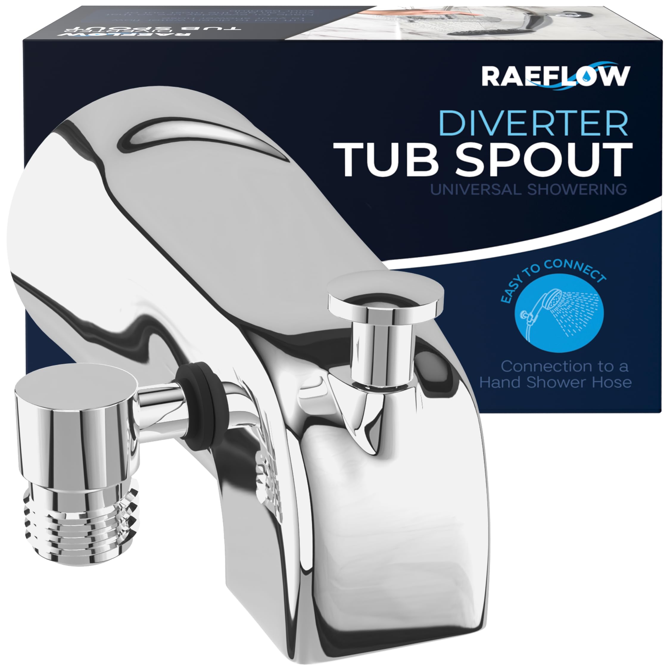 Photo 1 of Tub Spout with Diverter & Integrated Shower Hose Connection, Chrome Finish, Fits Threaded 1/2" or 3/4" IPS, Bathtub Faucet for Convenient Shower Access