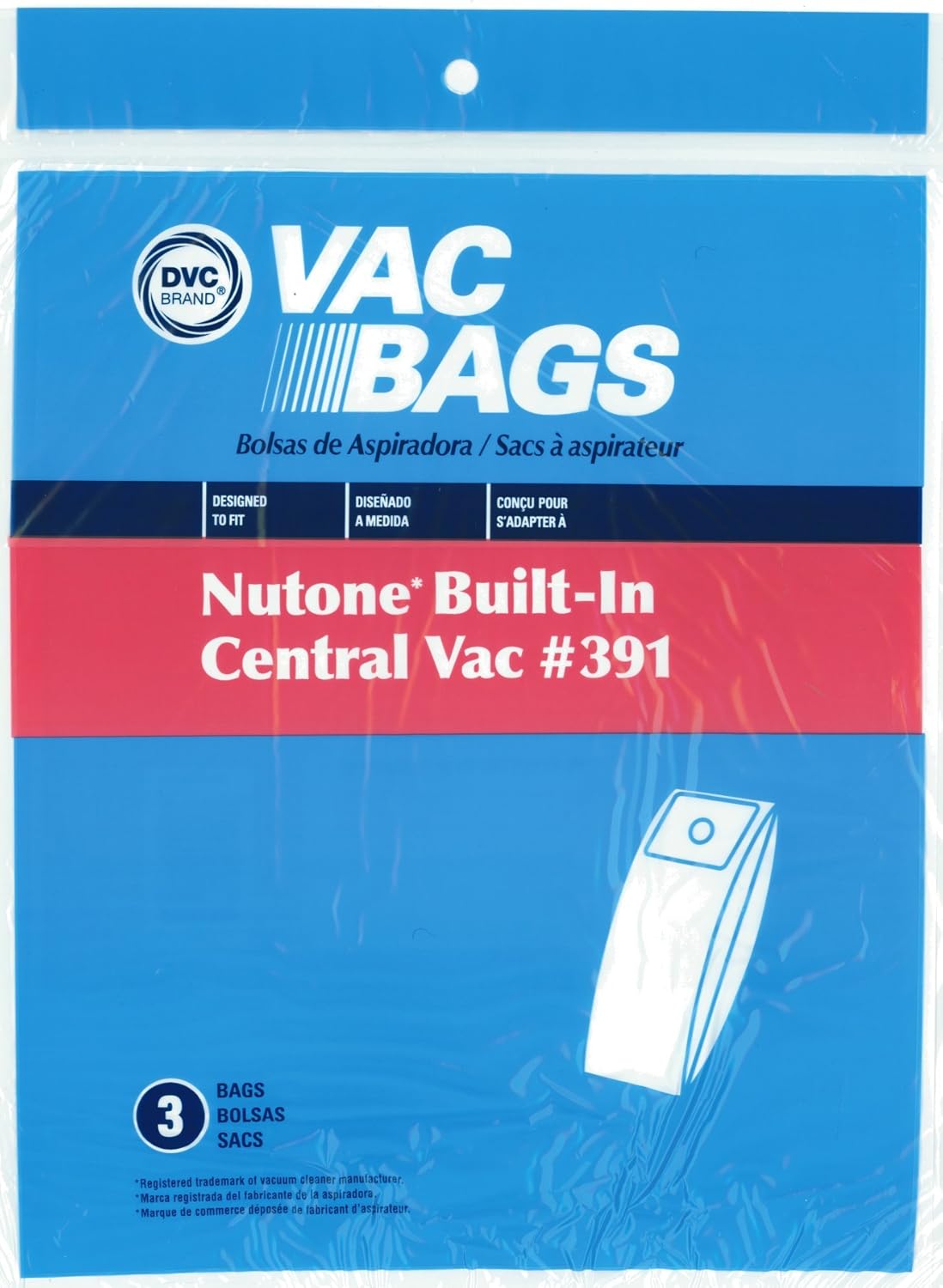 DVC Nutone Central Vacuum Bags; Replaces 391. 3 Bags Per