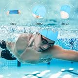 Olicky 2 Pcs Elastic Swim Caps Non-Slip Lightweight Sky Blue Rose Pink view 3
