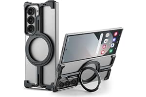 OATSBASF for Samsung Galaxy Z Fold 6 Bumper Case, with Kickstand 360° Rotatable Magnetic Stand Case, Minimalist Phone Case for Galaxy Z Fold 6, Frameless Metal Case, Black