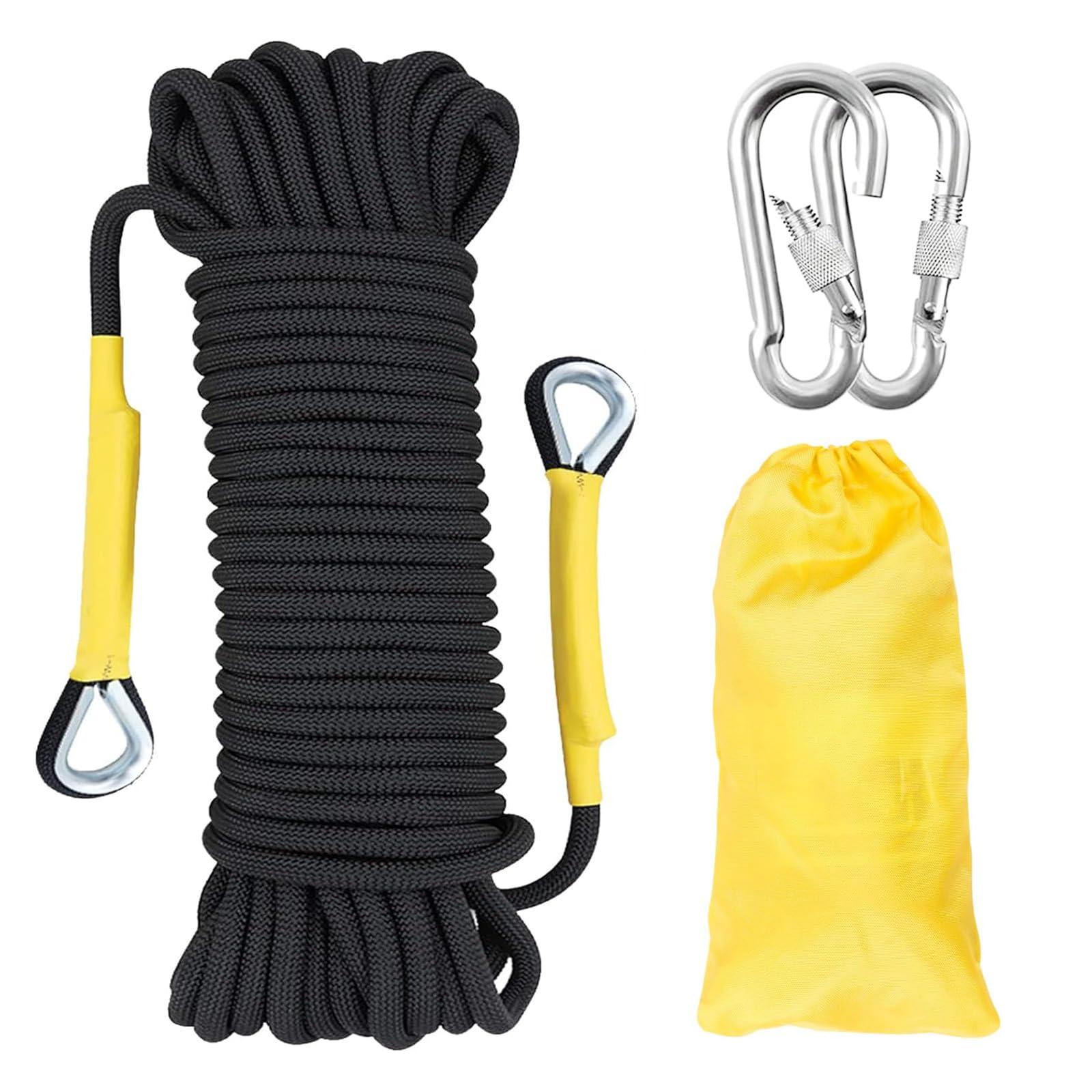 Gangying Climbing Rope 8mm Outdoor Static Climbing Rope 30m High Strength Cord Safety Rope Escape Rope Fire Rescue Parachute Rope with 2 Carabiner