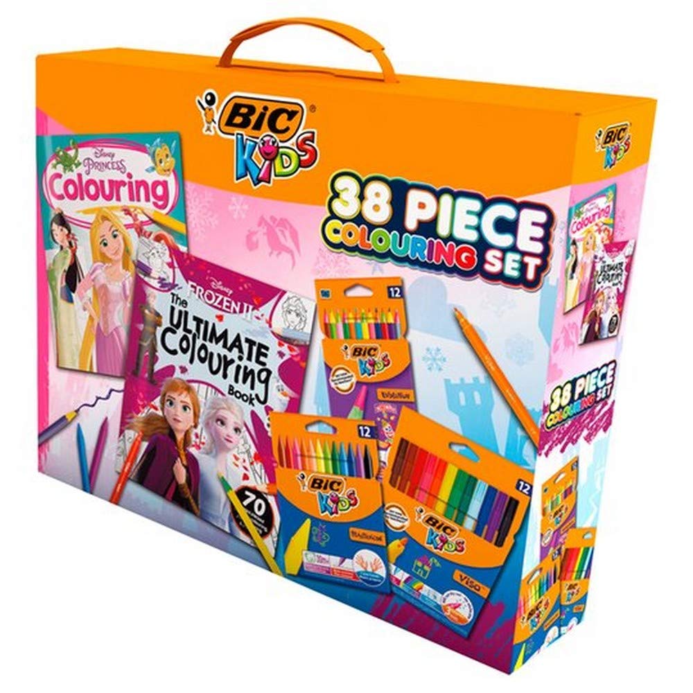 Bic Kids, 38 Colouring Set - 36 x Pens Pencils Crayons - Frozen 2 / Disney Princess Colouring Books