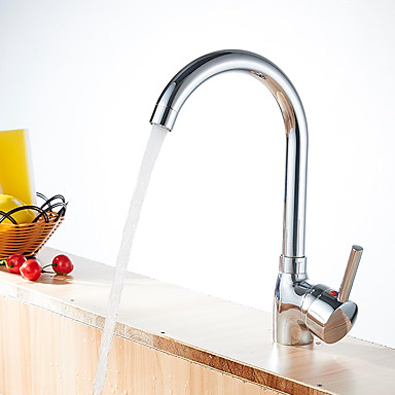 OOFAY TAPS® Single Handle Single Hole Hot And Cold Polished Chrome Stainless Steel Monobloc Kitchen Mixer Taps，Kitchen Lever Taps