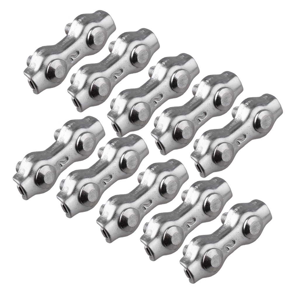 BQLZR 304 Stianless Steel Wire Rope Double Clips Clamps Buckle 2-Post Cable Clamp Wire Rope Clip Cable Clamp Polywire Connectors Steel Wire Connectors Pack of 10