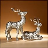 GatheringRain Simulated Deer Ornaments for Christmas Decoration, 2Pcs of Faceted Geometric Resin Deer Ornaments, Home Decoration, Christmas Ornaments (Silver)