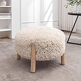 Small Round Foot Ottoman,Upholstered Under Desk Ottoman，Lambswool Footstool,Footrest Ottoman,Olid Wood Legs,Easy To Clean,Sho