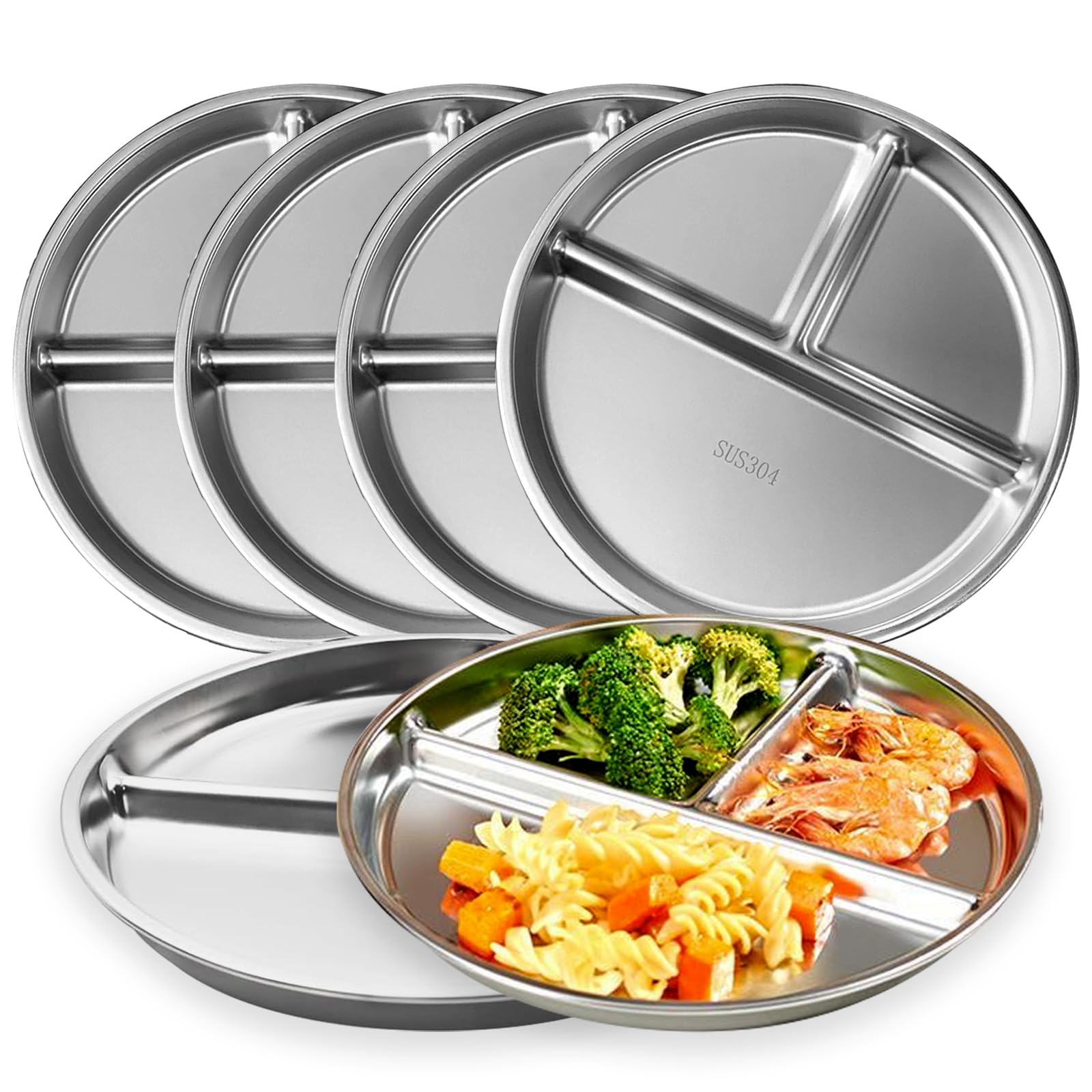 2-Pack Stainless Steel Divided Kids Plates – 9 Portion Control Trays For Toddlers & Adults