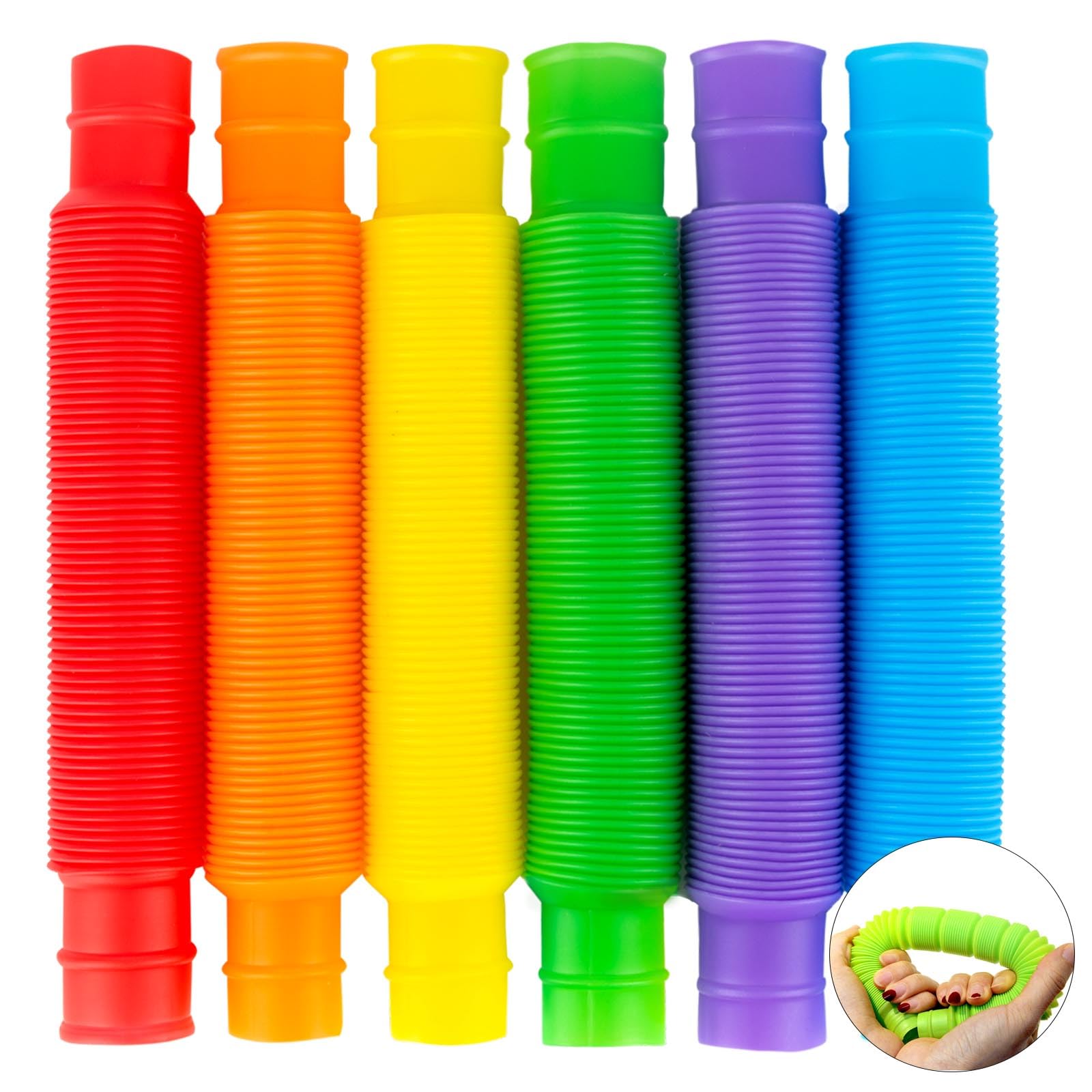 GWAWG 12PCS Mini Pop Tube, DIY Sensory Color Stretch Tube, Children's Decompression Stretch Tube Toy, Suitable for Children with Autism, Children, and Adults to Reduce Anxiety