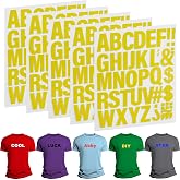 220 Pieces Iron on Letters for Clothing, 5 Sheets of Yellow Heat Transfer Vinyl for T Shirts, A-Z Patches PU DIY Crafts Alphabets Sticker for Fabric