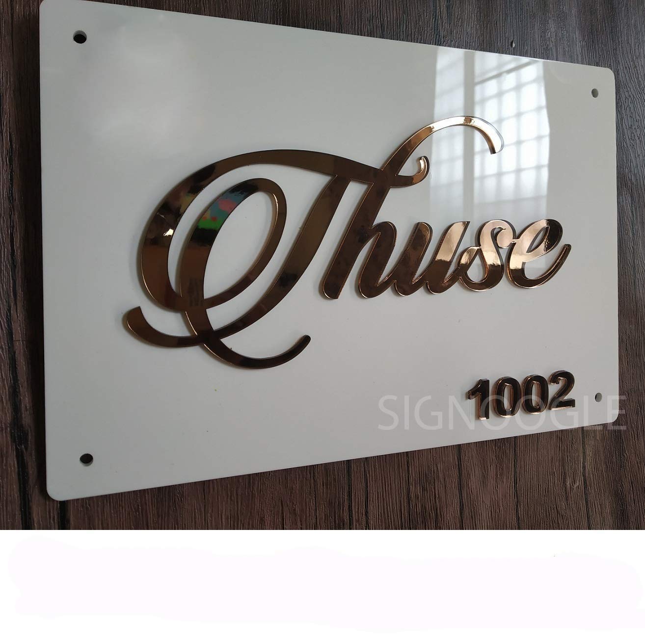 SIGNOOGLE Customized Personalized Acrylic 3D Name Board Plates for Home Outdoor Family Glass