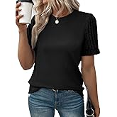 SHEWIN Women's Short Sleeve Summer Tops Crewneck Knit Solid Loose Casual Basic T Shirts Tee Blouses