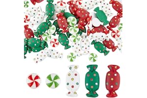 SUNNYCLUE 70Pcs Christmas Resin Charms Candy Cabochons Flatback Christmas Candy Beads No Hole Red Green White Sweets Flat Back Cabochon Bulk for Jewelry Making Supplies Scrapbooking Embellishments