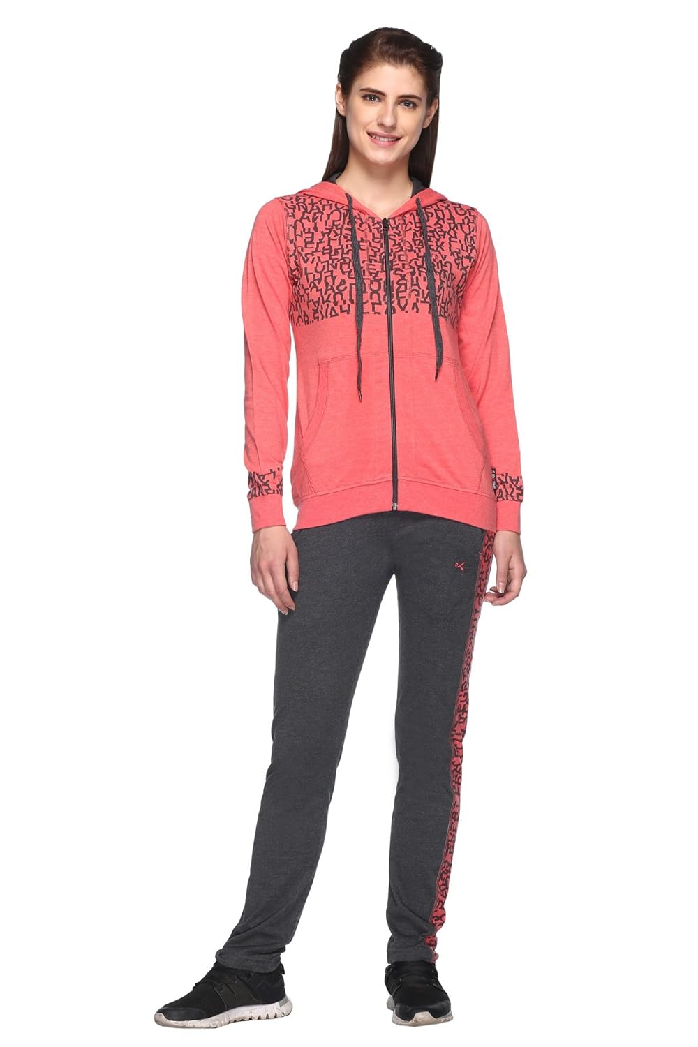 ex10sive women's front zipper cotton blended active wear set with hood