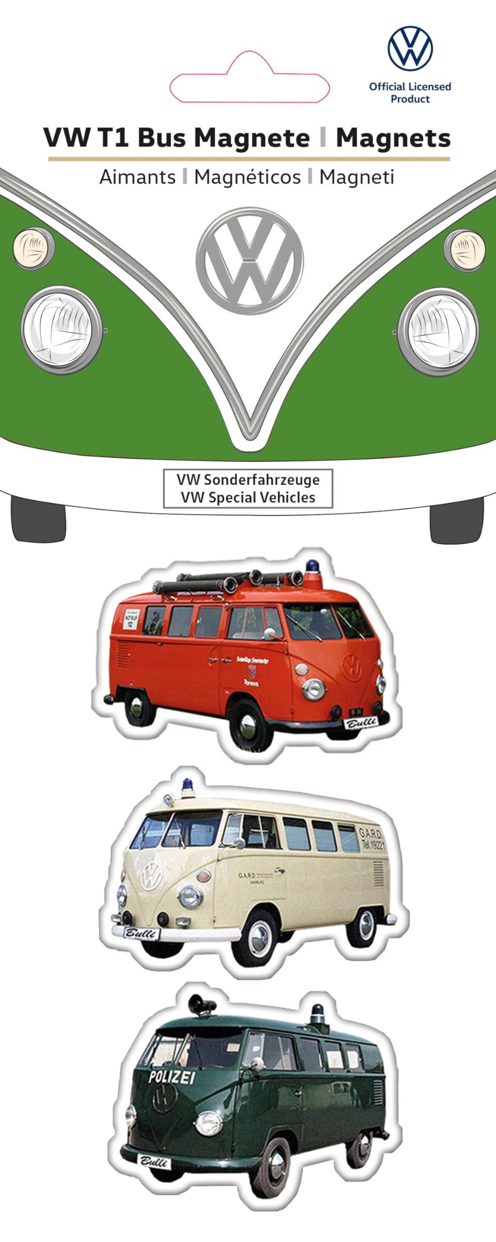 Brisa VW Collection - Volkswagen Refrigerator Office Pinboard Magnets with T1 Bus Motifs (3-Piece Set/Utility Vehicles/Multicolor)