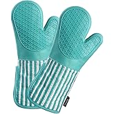 Alselo Silicone Oven Mitts Heat Resistant 932℉ with Waterproof & Non-Slip Kitchen Mittens, Set of 2 Extra Long Oven Gloves with Soft Cotton Terry Lining for Baking Cooking Barbecue