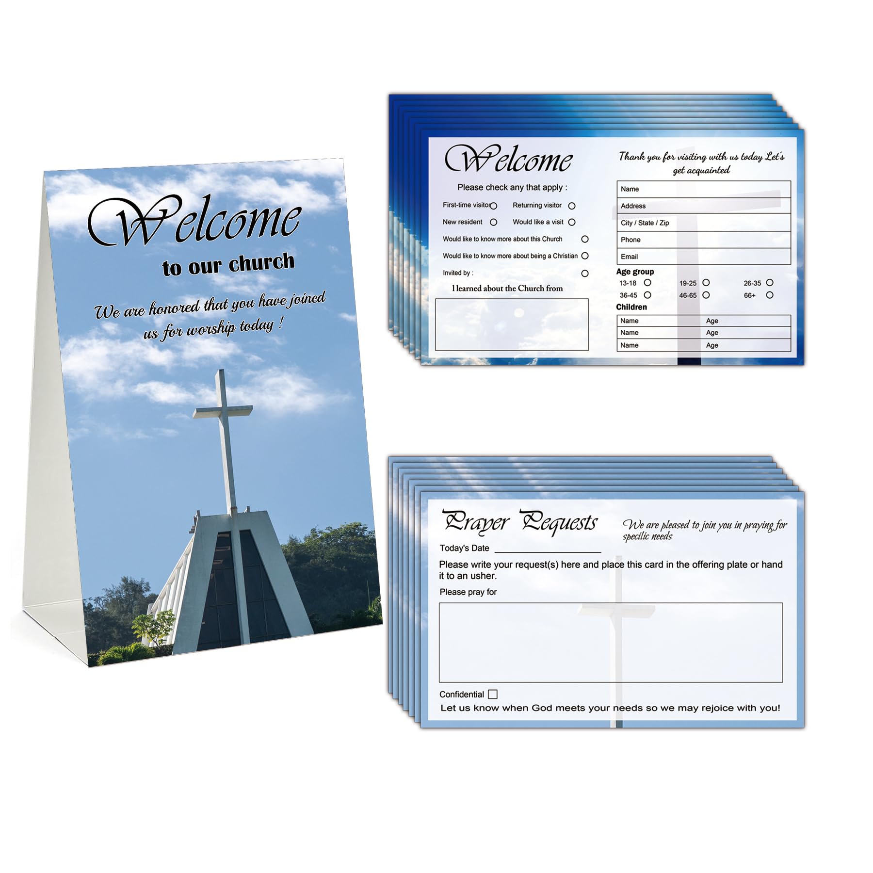 Photo 1 of 101 Pcs Church Visitor Cards Church welcome cards 1 Welcome to Our Church Sign and 100 Pcs 4 x 6 inch Prayer request cards Church connection for Church Greeting Praying (English)