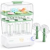 Momcozy 3-Layers Large Capacity Bottle Sterilizer and Dryer, Pump Part Mode | 11-Bottles Capacity, Fast Sterilize and Dry, Breast Pump Parts Rack Included, for Busy Parents