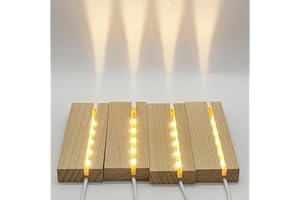 Lyshujli 4Pcs 4.33" Wooden LED Light Display Stand Base,Rectangle Wood Led Light Base Wooden Lamp Base for Display Photos Acrylic Pictures Plexiglass Crystal Resin Craft Art -Warm Light