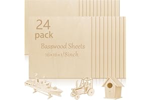 VEMKYRIO 24 Pcs Basswood Sheets Plywood, 16 x 16 x 1/8 Inch - 3mm Thick Unfinished Wood Board for Crafts for Laser Cutting & Engraving, School DIY Projects, Painting, Fretwork, CNC Cutting, and Wood Burning