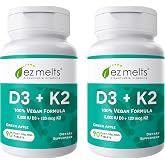 EZ Melts Dissolvable Vitamin D3 5,000 IU &amp; K2 120 mcg,180 Tabs, Green Apple | Vegan Vitamin D Supplement for Bone, Teeth, Heart &amp; Immune Support, No Artificial Flavors, Plant-Based &amp; Non-GMO