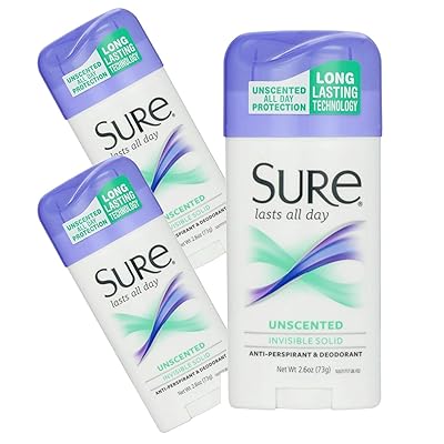 (3 Pack) Sure, Anti-Perspirant &amp; Deodorant, Invisible Solid, Unscented, 2.6 oz. ea