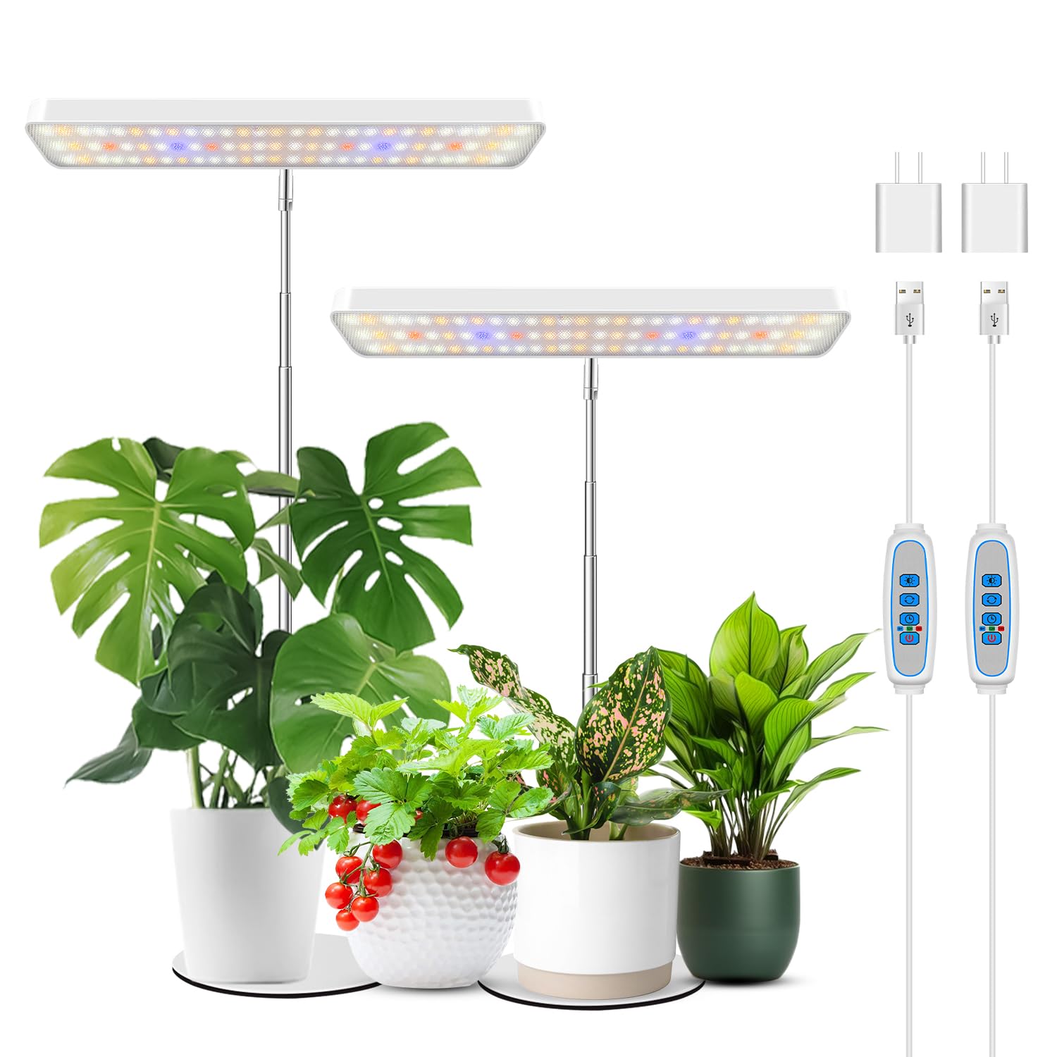 Wiaxulay Plant Grow Light, 78 LEDs Grow Light for Indoor Plants Full Spectrum, Height Adjustable Desk Growing Lamp with Metal Base, Auto Timer 6/12/16 Hrs, 3 Lighting Modes, 5 Dimmable Levels, 2 Pack