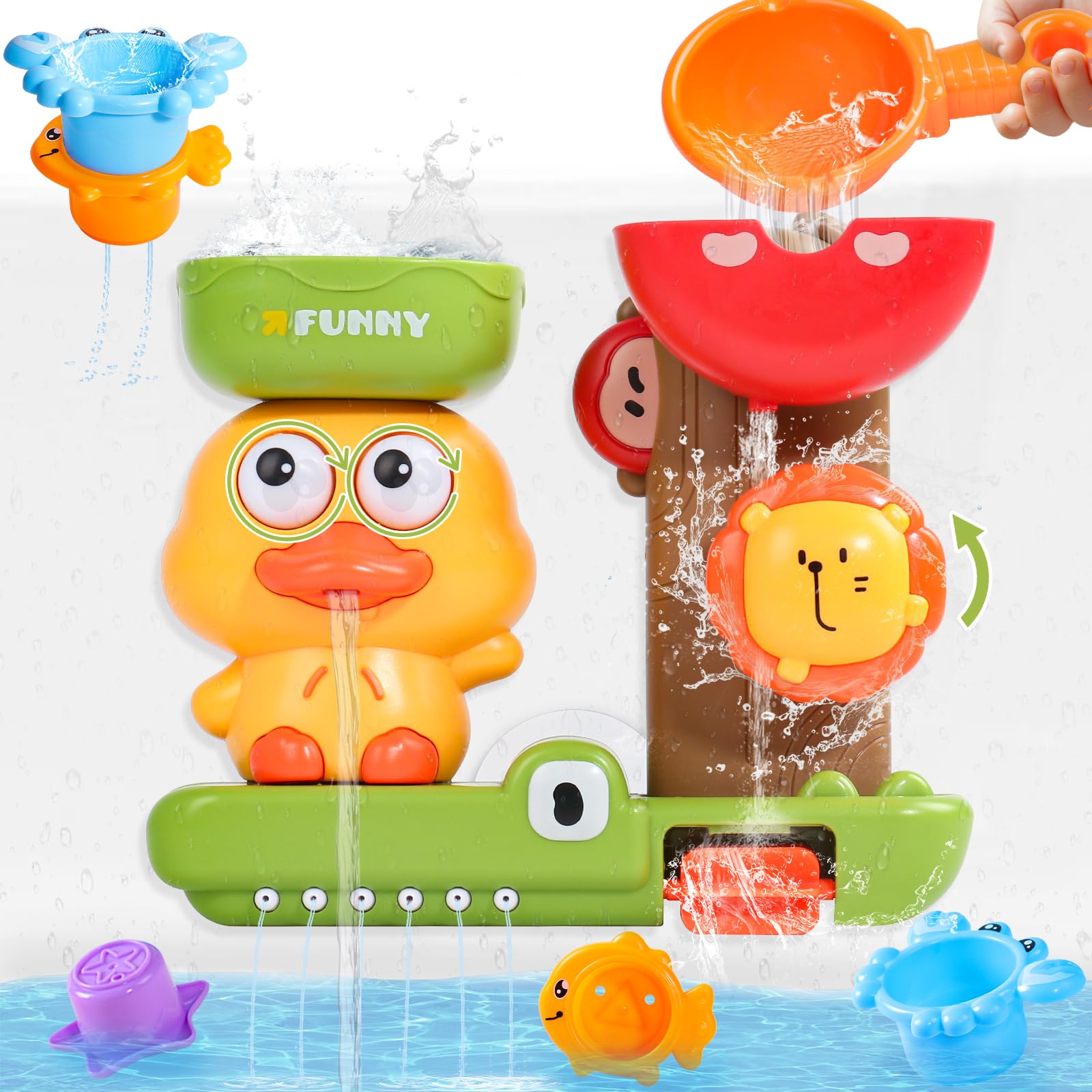 Bath Toys for 1 Year Old Toddler, Baby Bath Toy for Boys Girls Gifts, Toddler Toys 1 Year Old, 1 Spoon and 3 Stackable Animal Cups, Water Play Toys for Kids Bath Toys, Present for 1 2 3 Year old Boy