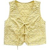 SHENHE Women's Tie Front Textured Floral Tank Top V Neck Sleeveless Casual Boho Vest