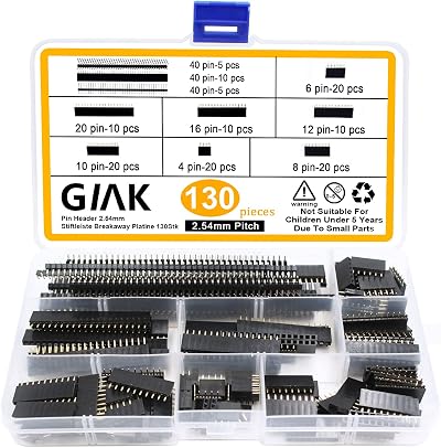 GIAK 130pcs 2.54mm Pin Header Male Female Breakaway PCB 40Pin Arduino Prototype