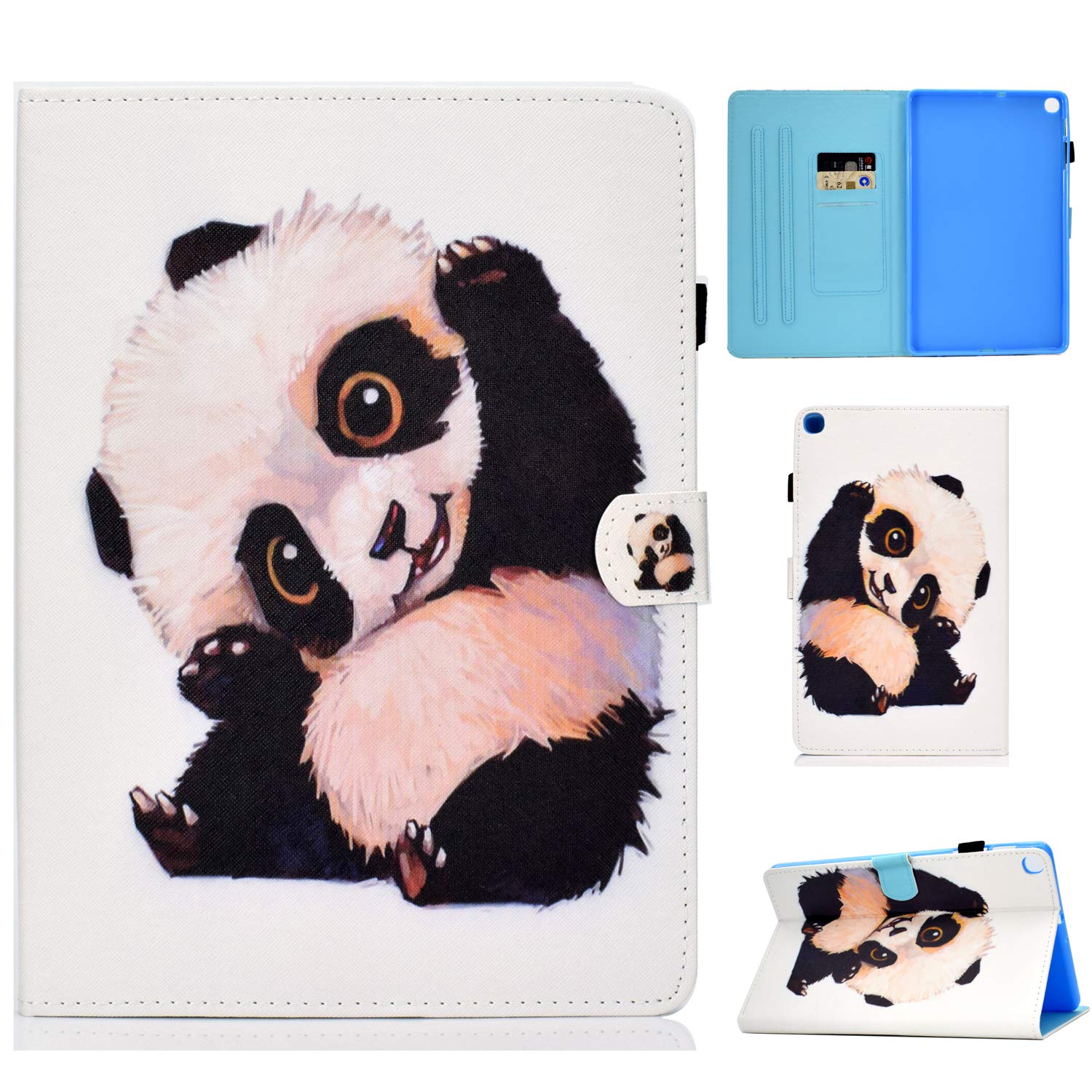 CaseFun Case for Samsung Galaxy Tab S6 Lite 10.4 P610/P615 Cute Panda, PU Leather Stand Flip Folio Cover Auto Sleep/Wake Function with Card Slots