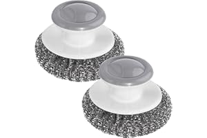 Onewly 2Pack Steel Wool Scrubber with Handle, Stainless Steel Scrubber for Cleaning Cast Iron, Dishes, Stock Pots, Pans, Griddles, Grills