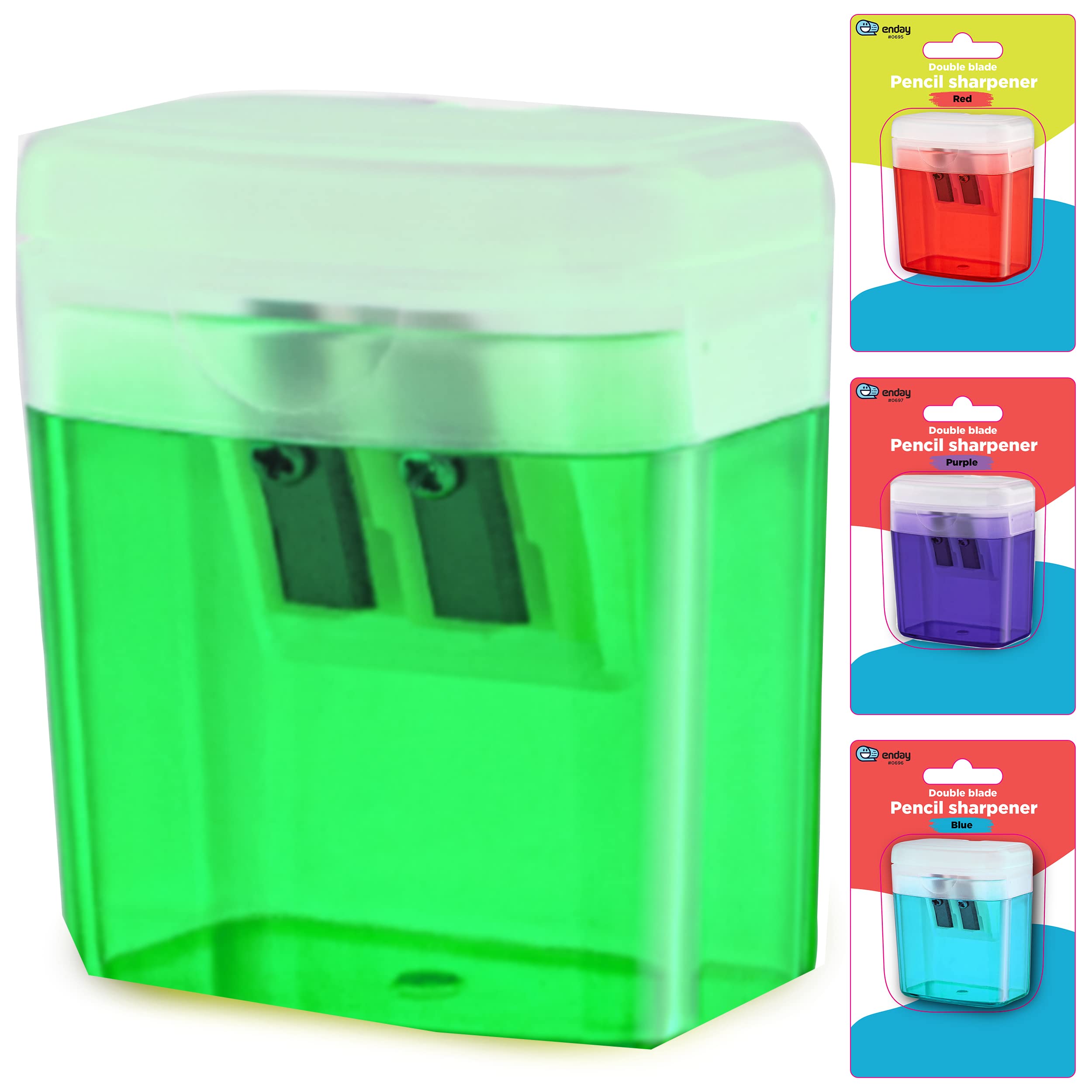 Pencil Sharpener Dual Hole Manual Green, Jumbo Crayon Sharpener with Cover and Bin, Handheld Color Pencil Sharpeners for Large & Standard Pencils, Also Available in Blue, Red, Purple, 1 Pc – by Enday