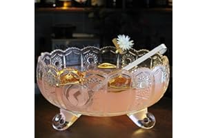 Vintage Crystal Glass Punch Bowl with Ladle - 1 Gallon Unique Design Drink Dispenser - Heavy and Sturdy PunchBowl Set for Cen