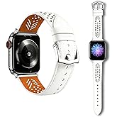 Hollow-out Handmade Top Grain Leather Band for Apple Watch Women Men, Breathable Lightweight Soft Strap Compatible with Series 11/10/9/8/7/6/5/4/SE SE2 Ultra 38/40/41/42/44/45/49mm