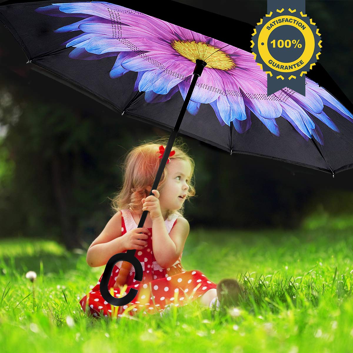 Monstleo Inverted Umbrella Double Layer Cars Reversible Umbrella,Windproof UV Protection Big Straight Umbrella for Car Rain Outdoor With C-Shaped Handle and Carrying Bag